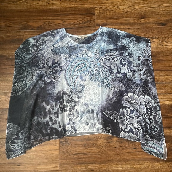Jess and Jane Blue Paisley Lightweight Top Kimono Sleeves Lace Detail Womens S - Picture 1 of 6